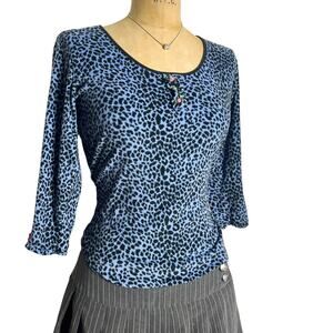 Betsey Johnson Intimates Blue Leopard Print Top 3/4 Sleeve Size S